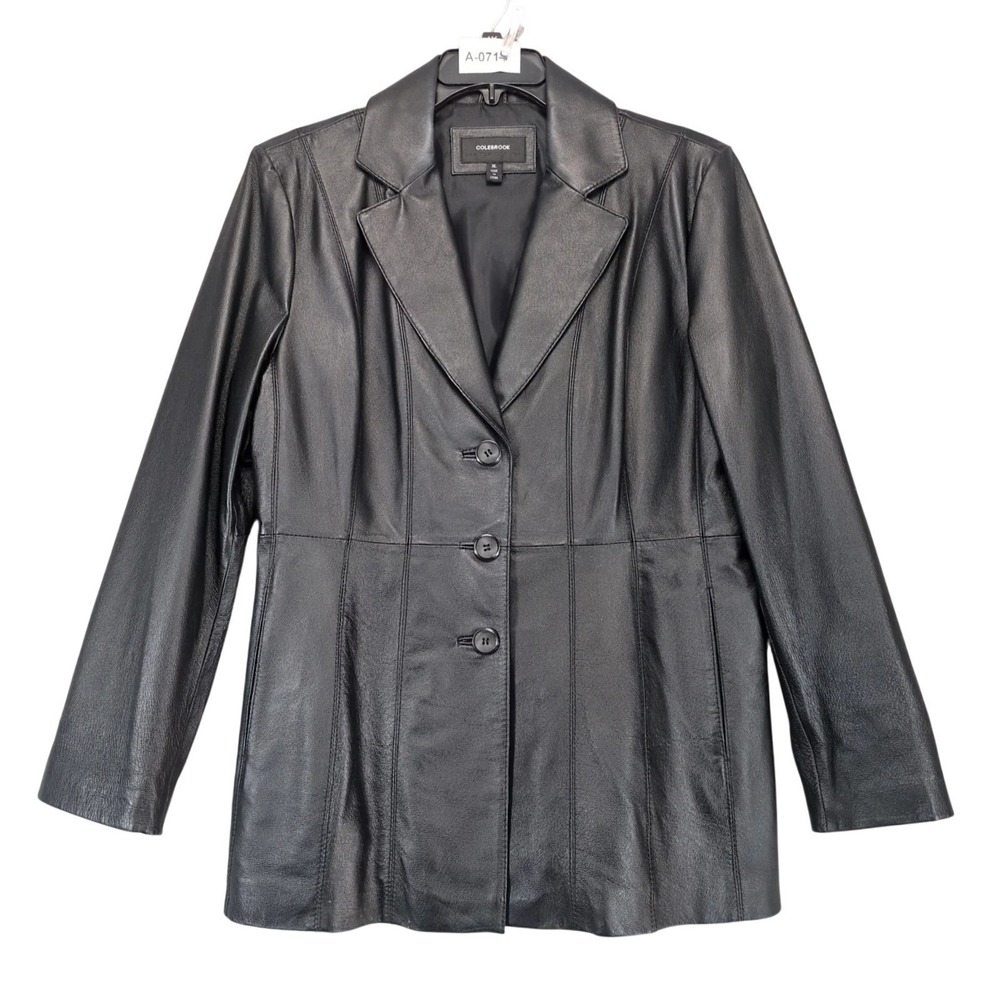 Colebrook Black Leather Blazer Jacket Womens XL Lined Button Front Classic Chic